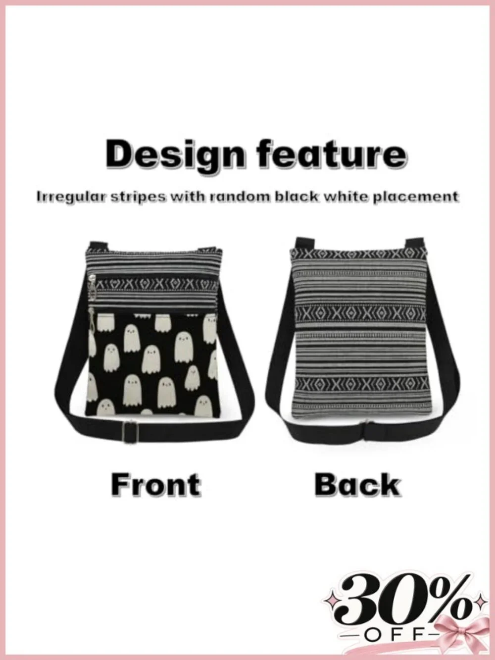 Ghost Print Crossbody Bag Minimalist Unisex Polyester Adjustable Strap